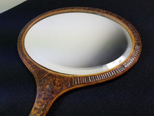 Load image into Gallery viewer, Antique Wooden Vanity Hand Mirror with Tinker Bell Peter Pan Fairy Tale Pyrography Poker Work Painting Early 1900's Original Wood Art