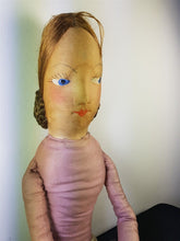 Load image into Gallery viewer, Vintage Boudoir Bed Doll Cloth and Silk Hand Painted 1920's Antique Rag 29 Inches Tall