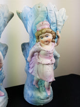 Load image into Gallery viewer, Antique German Bisque Flower Vase Set of 2 Pair Boy and Girl Figurines Victorian Original 1800's Ceramic Porcelain Hand Painted