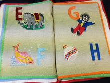 Load image into Gallery viewer, Antique Cloth Baby Alphabet ABC Book with Animals Objects and Numbers Completely Hand Embroidered on Linen Hand Made Original Early 1900's