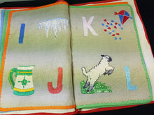 Load image into Gallery viewer, Antique Cloth Baby Alphabet ABC Book with Animals Objects and Numbers Completely Hand Embroidered on Linen Hand Made Original Early 1900's