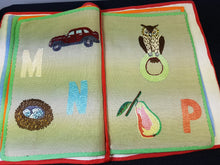 Load image into Gallery viewer, Antique Cloth Baby Alphabet ABC Book with Animals Objects and Numbers Completely Hand Embroidered on Linen Hand Made Original Early 1900's