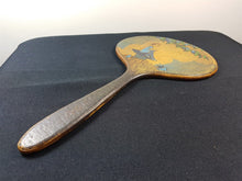 Load image into Gallery viewer, Antique Wooden Vanity Hand Mirror with Tinker Bell Peter Pan Fairy Tale Pyrography Poker Work Painting Early 1900's Original Wood Art