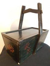Load image into Gallery viewer, Antique Dutch Wooden Box with Slide Top Lid and Wood Handle with Hand Painted Art Flowers 1800's Original