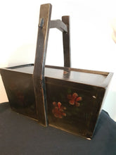 Load image into Gallery viewer, Antique Dutch Wooden Box with Slide Top Lid and Wood Handle with Hand Painted Art Flowers 1800's Original