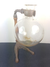 Load image into Gallery viewer, Antique Laboratory Flask Bottle with Wood Handle and Cast Iron Claw Feet Stand Scientific 1800's Original Rare Unusual Oddity