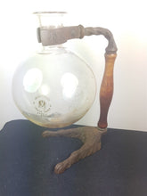 Load image into Gallery viewer, Antique Laboratory Flask Bottle with Wood Handle and Cast Iron Claw Feet Stand Scientific 1800's Original Rare Unusual Oddity