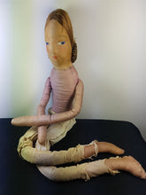 Load image into Gallery viewer, Vintage Boudoir Bed Doll Cloth and Silk Hand Painted 1920's Antique Rag 29 Inches Tall