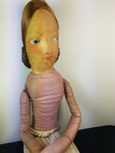 Load image into Gallery viewer, Vintage Boudoir Bed Doll Cloth and Silk Hand Painted 1920's Antique Rag 29 Inches Tall