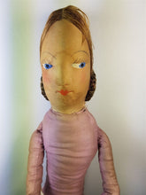 Load image into Gallery viewer, Vintage Boudoir Bed Doll Cloth and Silk Hand Painted 1920's Antique Rag 29 Inches Tall