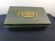 Load image into Gallery viewer, Vintage Metal Cash Money Box 1920's - 1930's with Removable Coin Tray Tin Metal and Brass