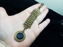 Load image into Gallery viewer, Antique Pocket Watch Fob and Chain with Black French Jet Glass Cameo Pendant Victorian 1800's Original