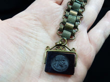 Load image into Gallery viewer, Antique Pocket Watch Fob and Chain with Amber Glass Cameo Pendant Victorian 1800's Original