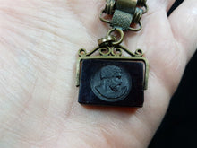 Load image into Gallery viewer, Antique Pocket Watch Fob and Chain with Amber Glass Cameo Pendant Victorian 1800's Original