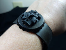 Load image into Gallery viewer, Antique Vulcanite Cuff Bracelet English Mourning Jewelry Victorian Original with Carved Lady Cameo 1800's Rare One Size Adjustable Women's
