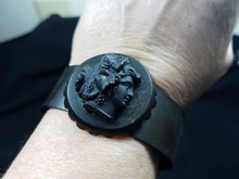 Load image into Gallery viewer, Antique Vulcanite Cuff Bracelet English Mourning Jewelry Victorian Original with Carved Lady Cameo 1800's Rare One Size Adjustable Women's