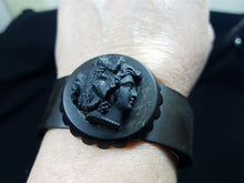 Load image into Gallery viewer, Antique Vulcanite Cuff Bracelet English Mourning Jewelry Victorian Original with Carved Lady Cameo 1800's Rare One Size Adjustable Women's