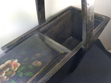 Load image into Gallery viewer, Antique Dutch Wooden Box with Slide Top Lid and Wood Handle with Hand Painted Art Flowers 1800's Original