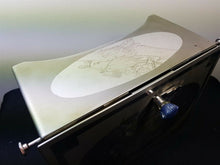 Load image into Gallery viewer, Vintage Jewelry Trinket Box Silver Chrome Metal with Etched Birds 1920's Art Deco with Amethyst Stone Top Pull Handle