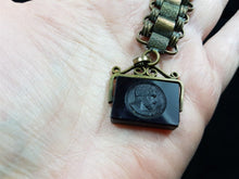 Load image into Gallery viewer, Antique Pocket Watch Fob and Chain with Amber Glass Cameo Pendant Victorian 1800's Original