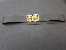 Load image into Gallery viewer, Vintage Black Stretch Belt with Gold Metal Buckle with Rhinestones and Red Stone 1930's Women's Ladies