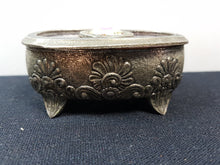 Load image into Gallery viewer, Vintage Silver Metal Jewelry Box with Glass Top and Flower Cabochon Lined with Red Velvet
