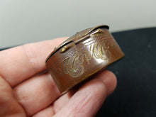 Load image into Gallery viewer, Antique Pill Box Jewelry or Trinket Cameo Copper and Brass Metal Celluloid Hand Etched Victorian Edwardian Late 1800's - Early 1900's Oval