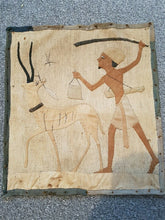 Load image into Gallery viewer, Antique Wall Hanging Panel with Deer and Hunter Man Original Art Hand Stitched Cloth  Hand Made