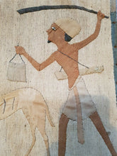 Load image into Gallery viewer, Antique Wall Hanging Panel with Deer and Hunter Man Original Art Hand Stitched Cloth  Hand Made