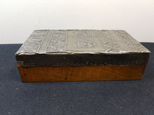 Load image into Gallery viewer, Antique Cigarette Box Wood and Pewter Metal Tooled Early 1900's Hand Made Original Arts and Crafts