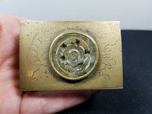 Load image into Gallery viewer, Antique Matchbox Match Box Holder Brass Metal WWI Trench Art  with Mermaid Etching