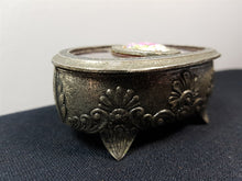 Load image into Gallery viewer, Vintage Silver Metal Jewelry Box with Glass Top and Flower Cabochon Lined with Red Velvet