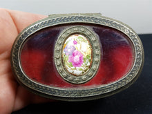 Load image into Gallery viewer, Vintage Silver Metal Jewelry Box with Glass Top and Flower Cabochon Lined with Red Velvet