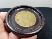 Load image into Gallery viewer, Antique Wood and Brass Metal Coin Jewelry or Pin Tray Dish Round Hand Tooled Hand Made Original Late 1800's Wooden