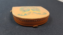 Load image into Gallery viewer, Vintage Brown Leather Coin Change Purse Wallet Hand Tooled with Peacock Bird Hand Made in England