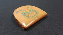 Load image into Gallery viewer, Vintage Brown Leather Coin Change Purse Wallet Hand Tooled with Peacock Bird Hand Made in England