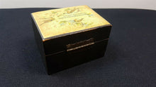 Load image into Gallery viewer, Antique Mauchline Ware Thread Spool Sewing Storage Box Clark and Co Anchor Sewing Thread Victorian 1800's with Birds on Top Wood Wooden
