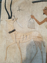 Load image into Gallery viewer, Antique Wall Hanging Panel with Deer and Hunter Man Original Art Hand Stitched Cloth  Hand Made