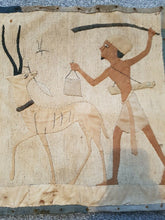 Load image into Gallery viewer, Antique Wall Hanging Panel with Deer and Hunter Man Original Art Hand Stitched Cloth  Hand Made