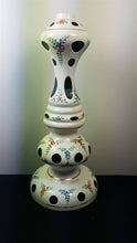 Load image into Gallery viewer, Vintage Bohemian Czech Glass Table Lamp Base Emerald Green and Milk White with Hand Painted Flowers