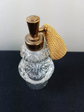Load image into Gallery viewer, Vintage Cut Crystal Glass Perfume Atomizer Bottle Atomiser 1920's Clear Glass and Gold Brass Metal