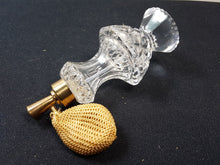 Load image into Gallery viewer, Vintage Cut Crystal Glass Perfume Atomizer Bottle Atomiser 1920's Clear Glass and Gold Brass Metal
