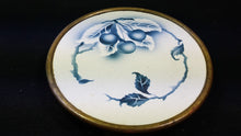 Load image into Gallery viewer, Antique French Tile Trivet Stand Blue and White Ceramic Pottery and Silver Metal with Cherries Early 1900's