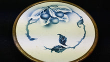 Load image into Gallery viewer, Antique French Tile Trivet Stand Blue and White Ceramic Pottery and Silver Metal with Cherries Early 1900's