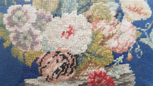 Load image into Gallery viewer, Antique Needlepoint Tapestry of Basket of Flowers in Gold Gilt Frame Late 1800's - Early 1900's Hand Made Original Floral Needle Point