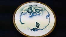 Load image into Gallery viewer, Antique French Tile Trivet Stand Blue and White Ceramic Pottery and Silver Metal with Cherries Early 1900's