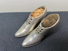 Load image into Gallery viewer, Antique Victorian Pincushion Shoes Miniature Silver Metal Straw Filled Late 1800's Pair Set of 2 Ladies Heels Pincushions Pin Cushions