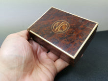 Load image into Gallery viewer, Antique Burl or Burr Wood Jewelry or Trinket Box Late 1800's - Early 1900's Original Wooden Inlaid NQ and Cow Bone Inlay Victorian
