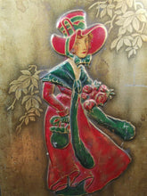 Load image into Gallery viewer, Antique Victory Tin Box Art Nouveau Tin Metal Box with Man and Woman Lady Victorian Original Late 1800's  Gold Green and Red