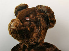 Load image into Gallery viewer, Antique Teddy Bear Real Mink Fur and Leather Hand Made Early 1900's Original Dark Brown with Brown Leather Eyes Straw Stuffed Animal